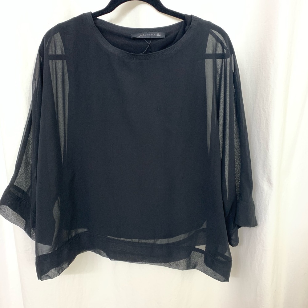 Black Sheer Overlay Women’s Top - Zara